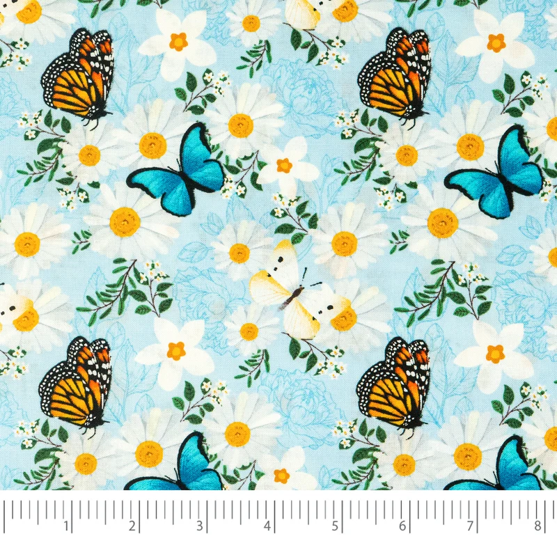 SINGER® Fabric, 100% Cotton, 44 Inch Wide, Blue And Orange Butterfly, Cut by the Yard