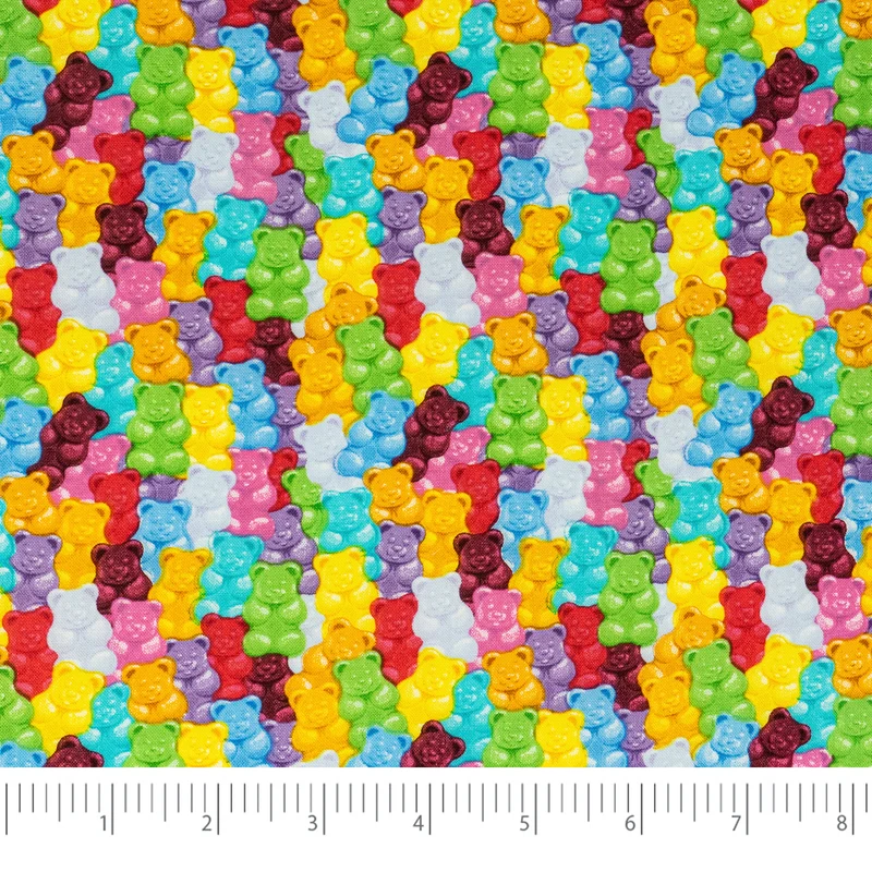 SINGER® Fabric, 100% Cotton, 44 Inch Wide, Rainbow Gummy Bears, Cut by the Yard