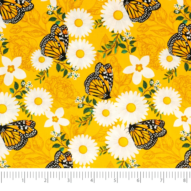 SINGER® Fabric, 100% Cotton, 44 Inch Wide, Orange And Green Butterfly, Cut by the Yard