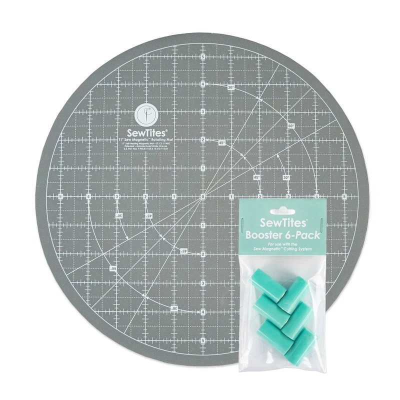 SewTites Sew Magnetic 11" Rotating Self-Healing Cutting Mat + Boosters 6-Pack Bundle