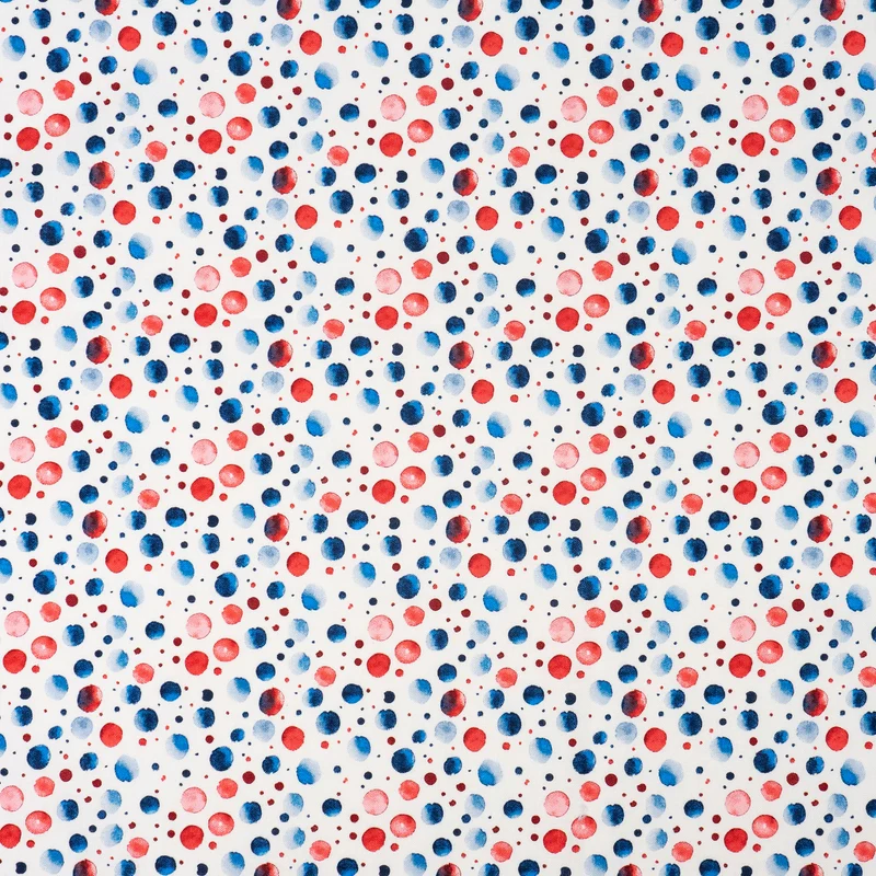 SINGER® Fabric, 100% Cotton, Red Wht Blue Watercolor Dots, Cut by the Yard