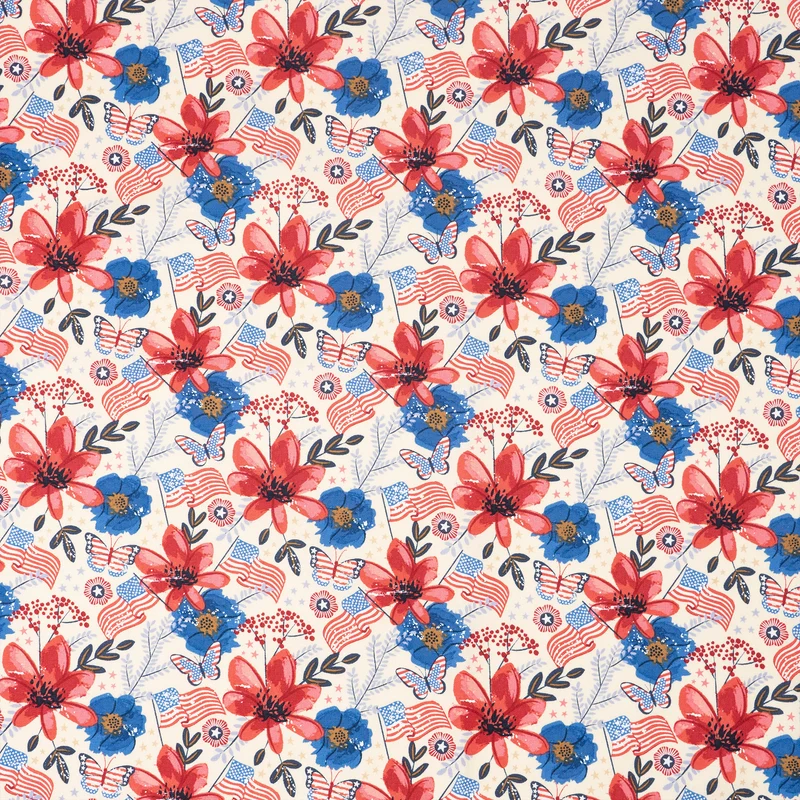 SINGER® Fabric, 100% Cotton, Flags & Flowers, Cut by the Yard