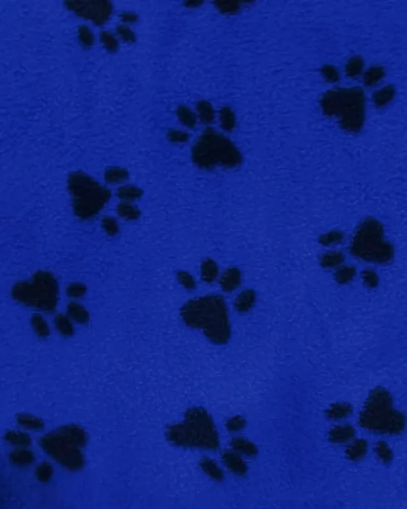 Animal Paw Print Blue and Black Fleece Fabric