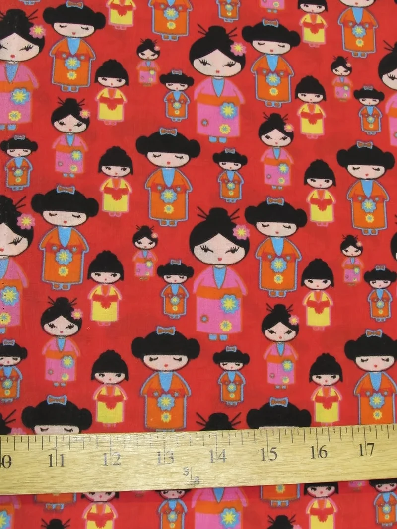 Oriental Geisha Cultural Red Polyester Cotton Fabric