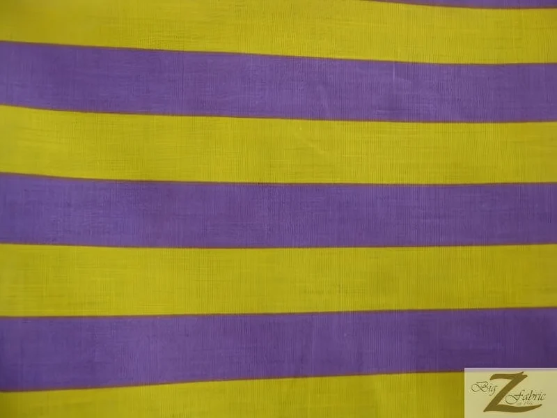 Poly Cotton 1 Inch Stripe Fabric / Purple/Yellow / Sold By The Yard