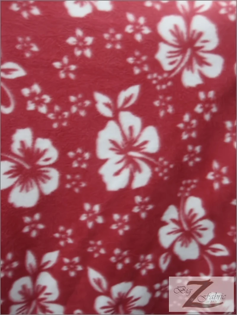 Flower Hawaiian Red Fleece Fabric