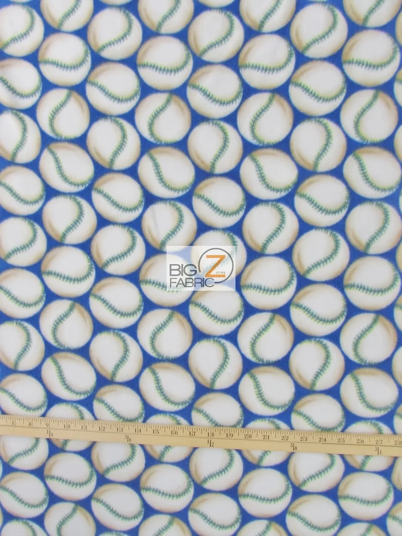 Sports Baseball Blue Fleece Fabric