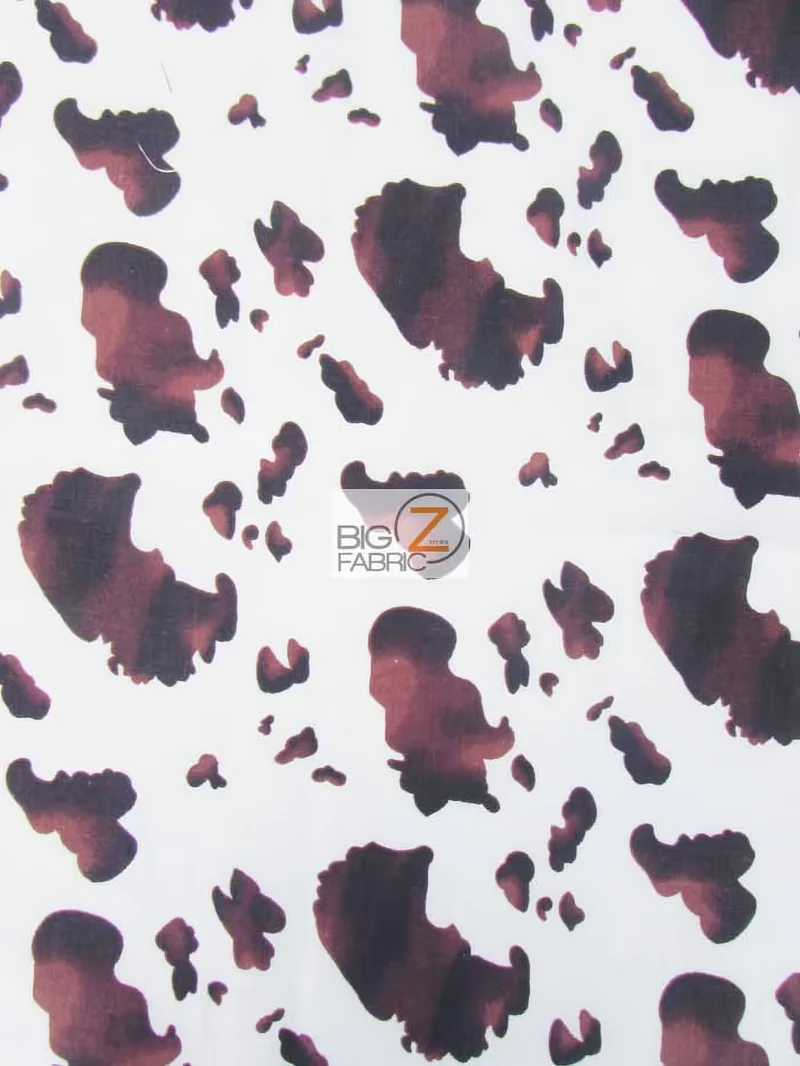 Brown and White Cow Print Polyester Cotton Fabric