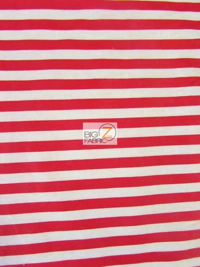 Poly Cotton 1/2 Inch Stripe Fabric / Red/White / Sold By The Yard