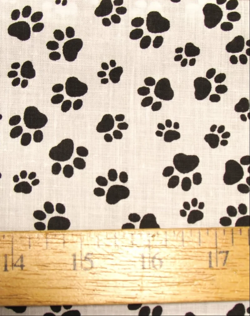 Animal Paws White and Black Polyester Cotton Fabric
