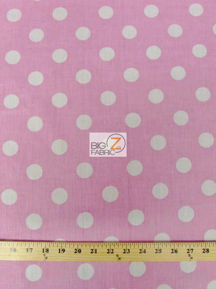 Poly Cotton Printed Fabric Big Polka Dots / Pink/White Dots / Sold By The Yard