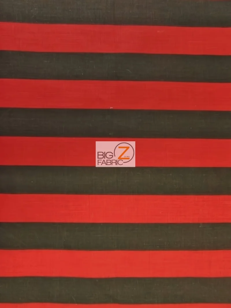 Poly Cotton 1 Inch Stripe Fabric / Black/Red / Sold By The Yard