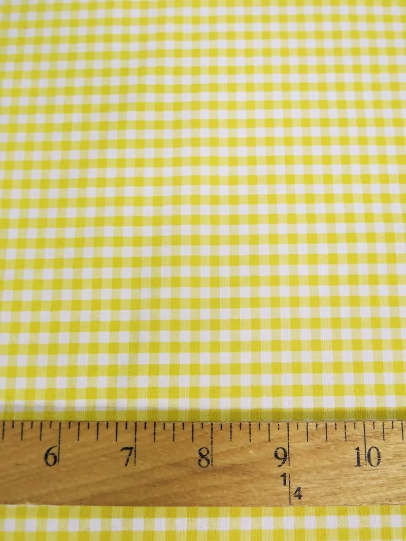 Mini Checkered Gingham Poly Cotton Printed Fabric / Yellow / Sold By The Yard
