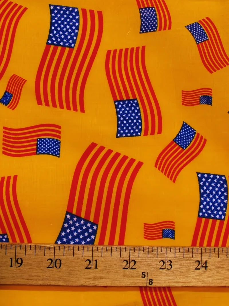 American Flags Mustard Cotton Polyester Fabric