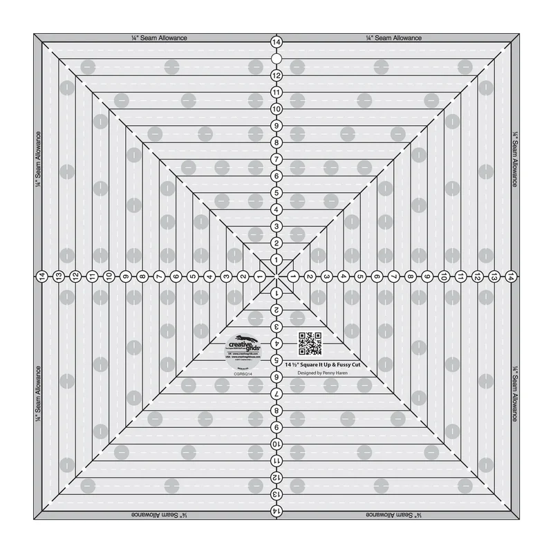Creative Grids 14-1/2in Square It Up or Fussy Cut Square Quilt Ruler