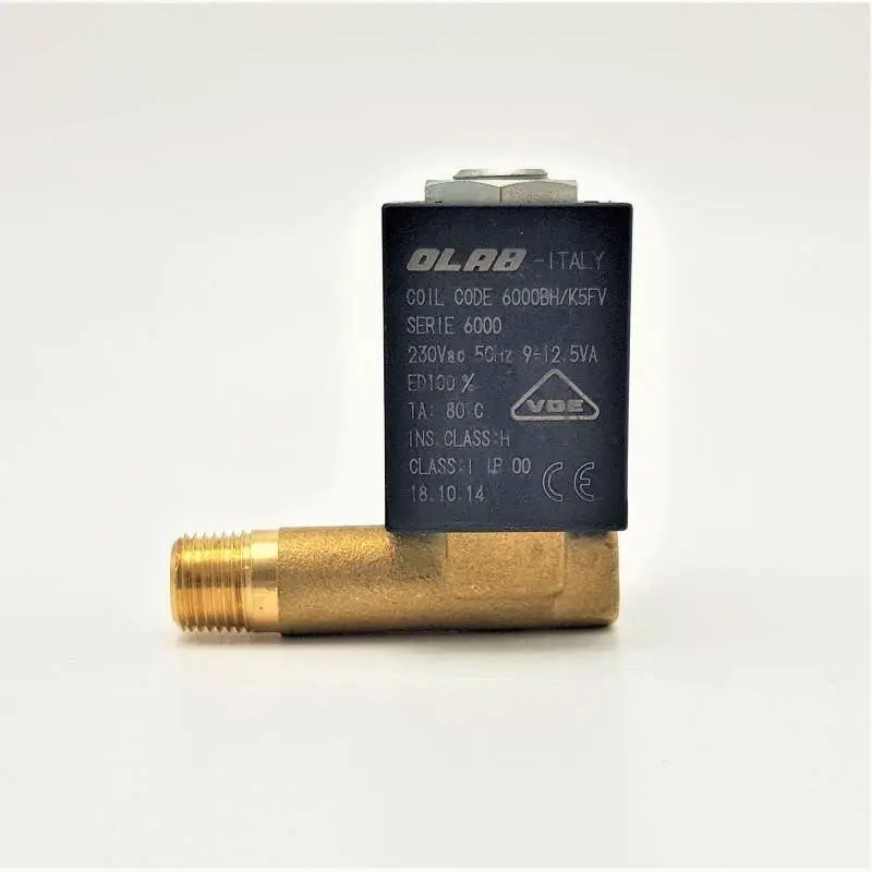 Elettrovalvola 90° attacco maschio 4w uscita sinistra 1-8 220v più lunga olab De Longhi
