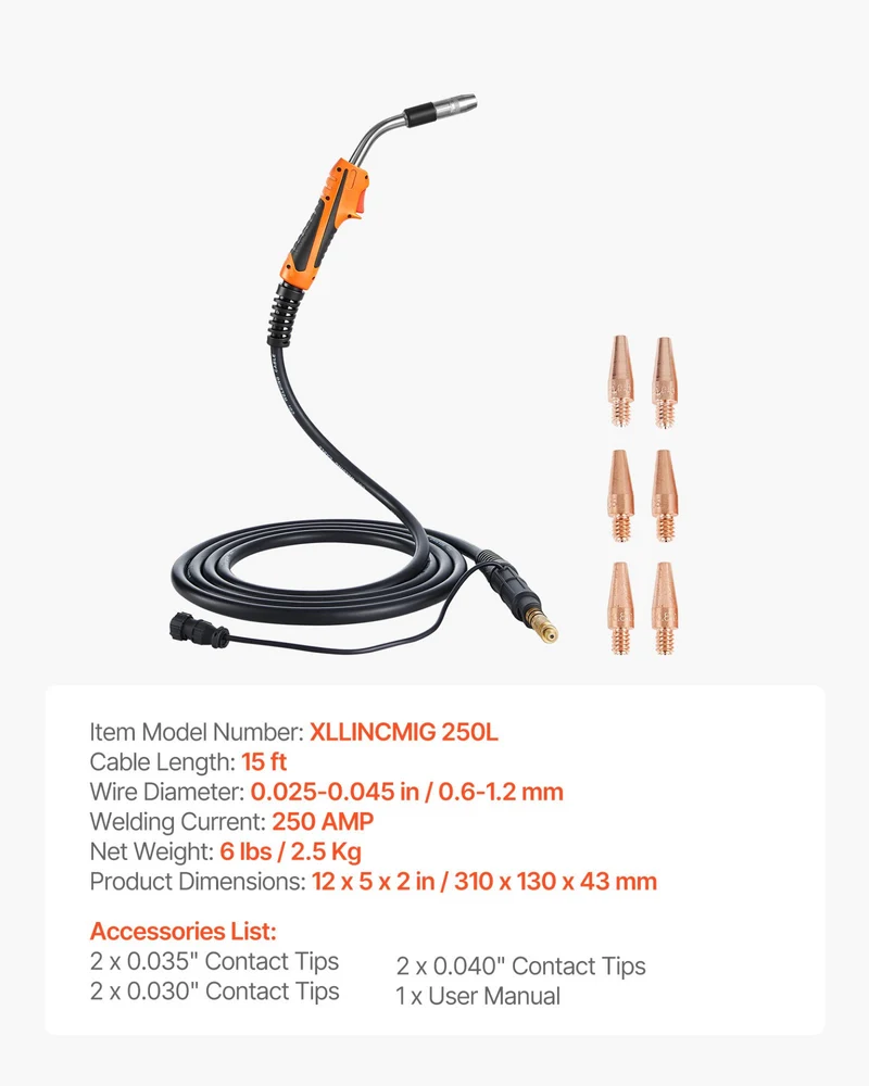 VEVOR Antorcha Para Soldadura MIG 250L 7PCS 15FT Profesional