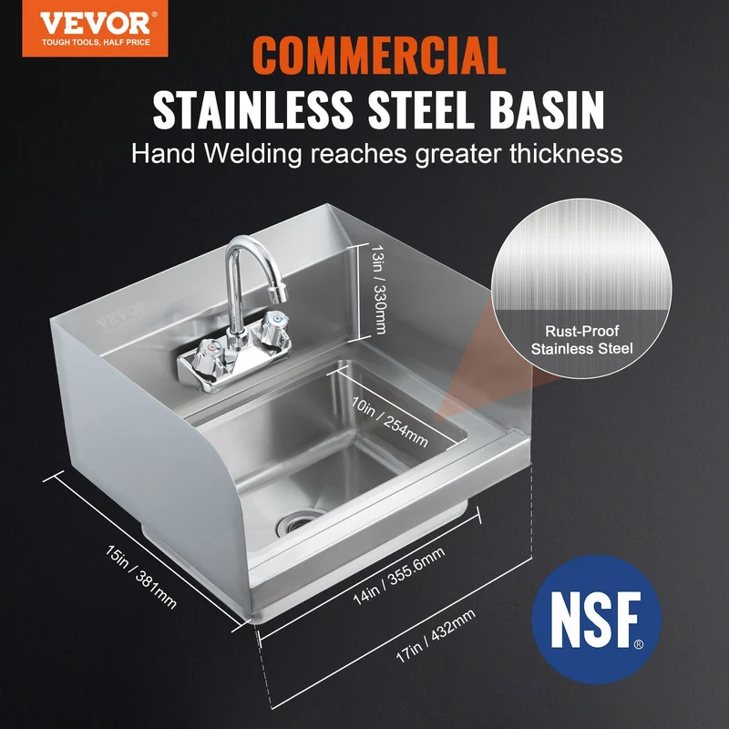 VEVOR Lavamanos Comercial 17x12.8inch Para Uso Profesional