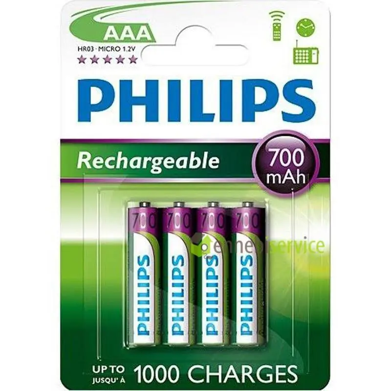 Pila aaa ministilo ricaricabile 700ma blister 4 pile Philips