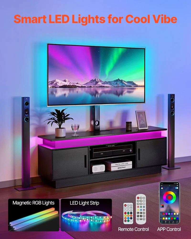 Mueble para TV VEVOR 52 soporte hasta 75 centro toma luces 3