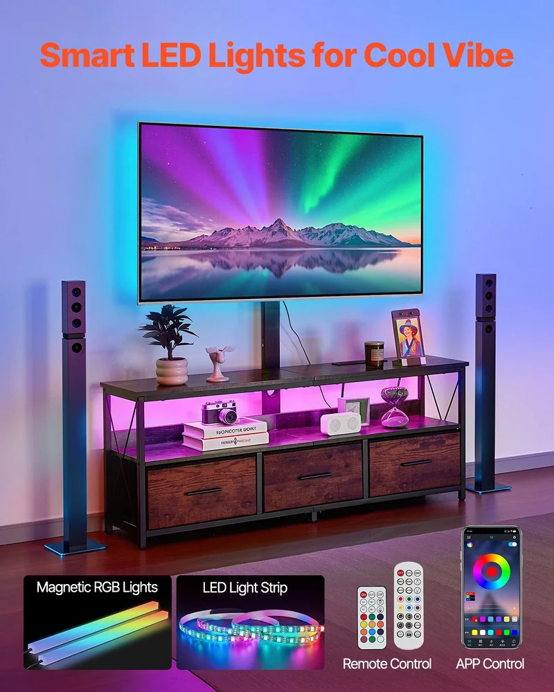 Mueble para TV VEVOR 52 soporte hasta 75 centro toma luces 3