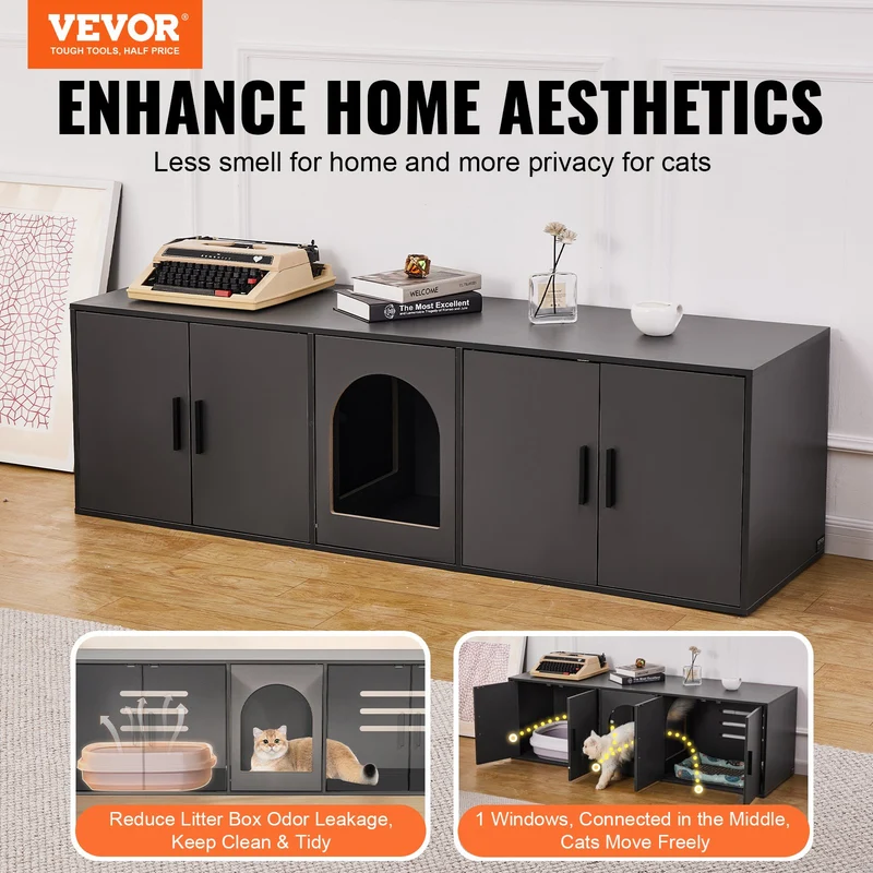 Caja de arena VEVOR 2 gatos mueble oculto madera 147 cm 46,5
