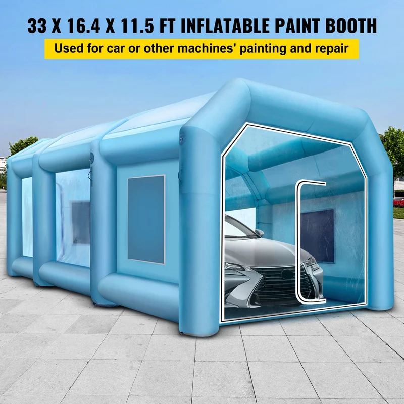 Cabina de pintura inflable VEVOR, 33x16.4x11.5 ft, con 2 sopladores potentes y sistema de filtrado, cabina portátil para pintar autos y como estación de trabajo