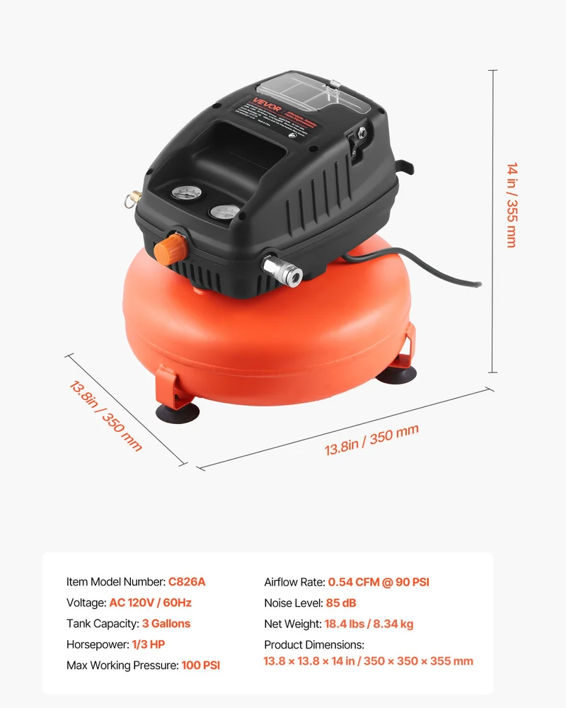 VEVOR Compresor De Aire 3HP 0.54CFM 90PSI 100PSI 120V Pro Us