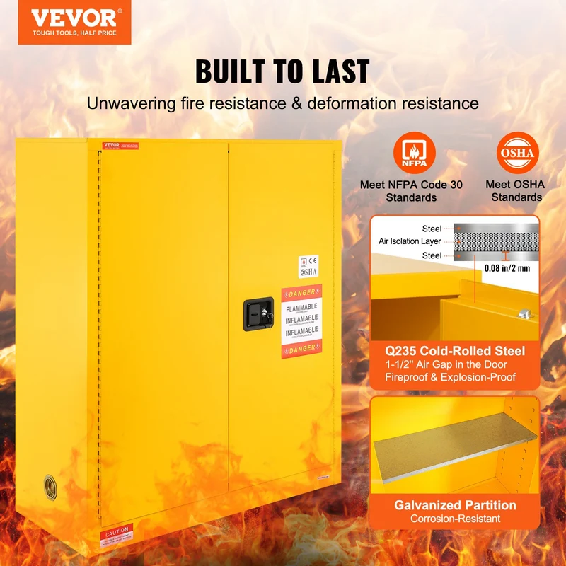 VEVOR Gabinete Para Inflamables 43.1x18.1x50.1inch 34Gal Pro