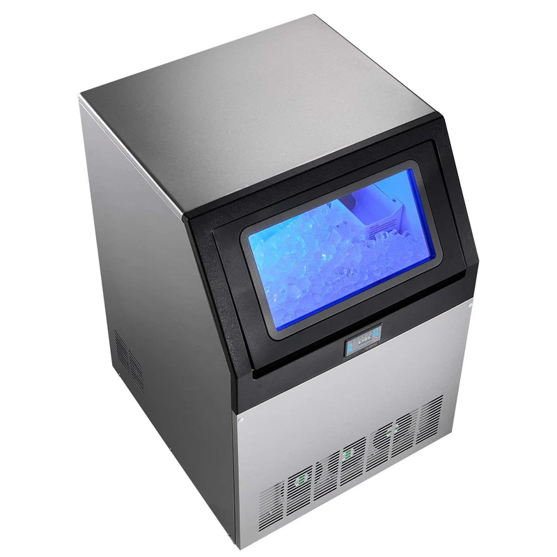 Máquina comercial de hielo VEVOR, 360 lbs/24h con capacidad de almacenaje de 85 lbs, empotrable, libre o bajo cubierta, en acero inoxidable con pantalla LED y autolavado, para casa, bar y restaurante
