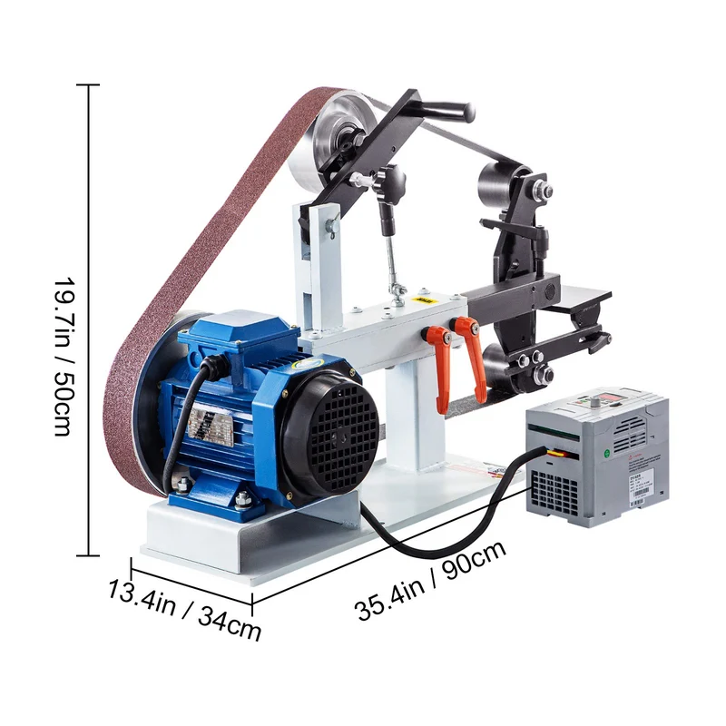 Lijadora de banda VEVOR de 1500W 2HP, banda de 2" x 82" con velocidad variable para metalmecánica, lijadora y pulidora 3 en 1 con 3 moldes de esmerilado y descanso de placa plana, para fabricar cuchillos