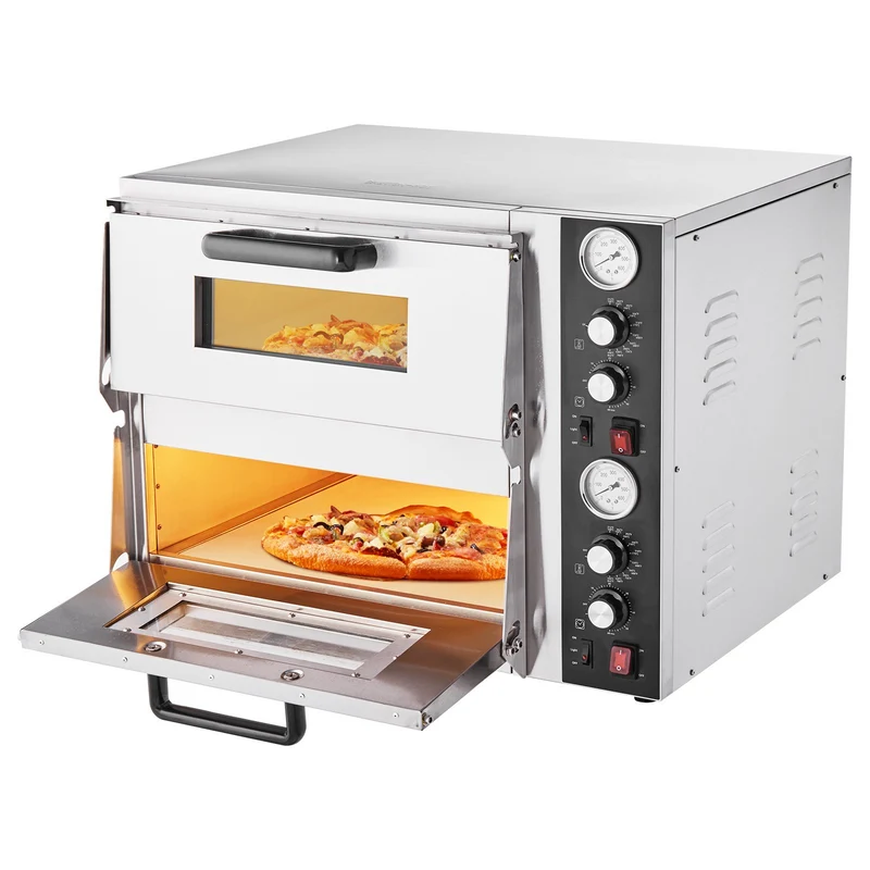 Horno eléctrico para pizza VEVOR de 18", comercial de dos cámaras para mostrador, temperatura máxima de 842°F, con termómetro, control independiente de calor superior e inferior y temporizador, para casa y restaurante