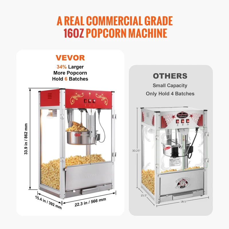 VEVOR Máquina Para Palomitas 1615W De Calidad Industrial Pro