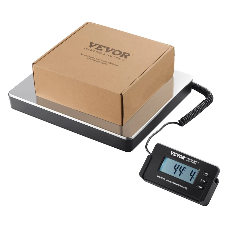 Báscula digital de envíos VEVOR, 440 lbs x 1.7 oz, báscula postal de trabajo pesado con temporizador, función de tara y pantalla LCD HD, portátil para equipaje, hogar y oficina de correos, CA/CD, certificada FCC