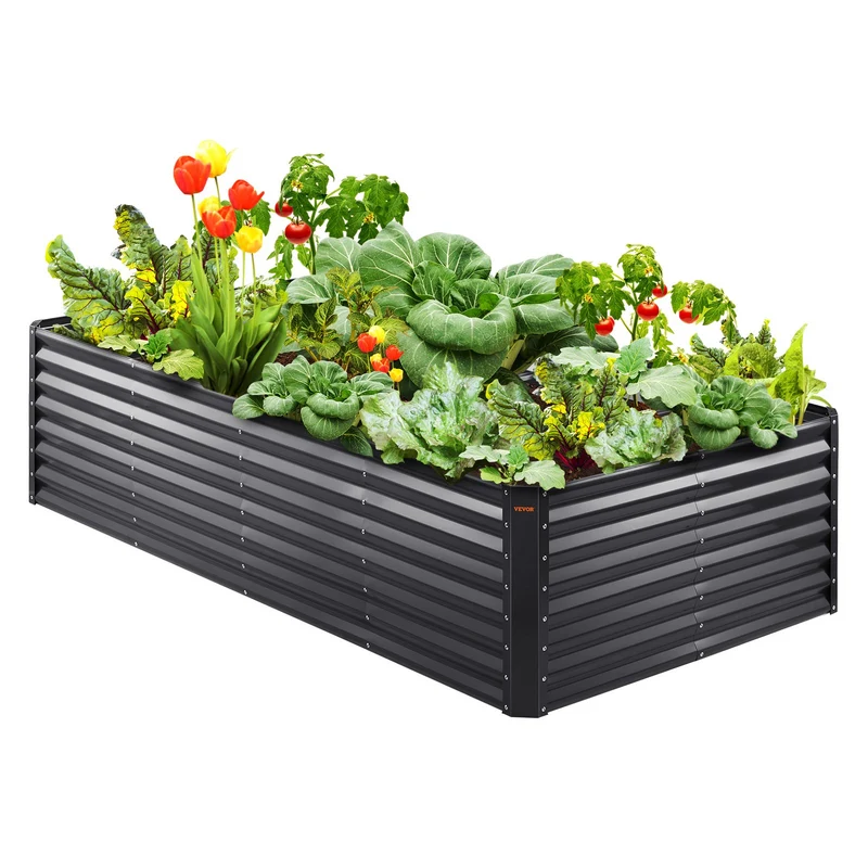 Huerto elevado VEVOR, 8 x 4 x 2 ft, jardinera de metal galvanizado, cajón de cultivo para exteriores con base abierta, para flores, verduras y hierbas en patio, jardín o balcón, gris oscuro