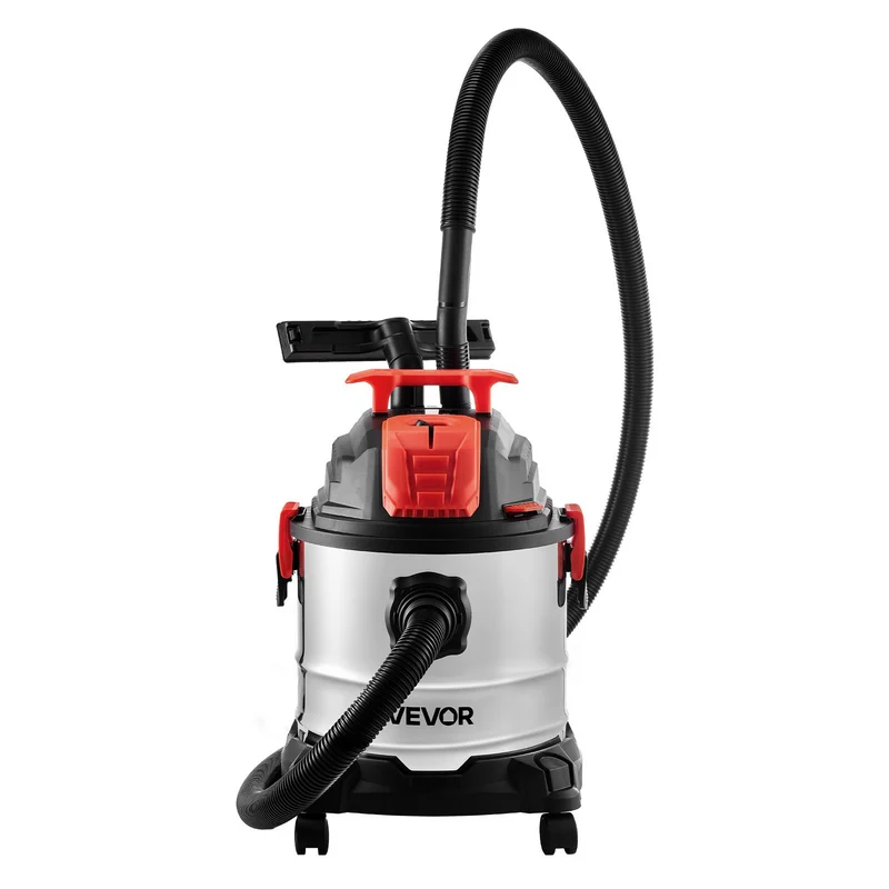 Aspiradora de taller VEVOR, 5.8 galones, aspiradora en seco y húmedo, 4 HP pico con autolimpieza de un botón, filtro doble, 900W, manguera de 1.25 in x 7 ft, cable de 9.8 ft, tanque metálico para obra, taller, garaje y hogar