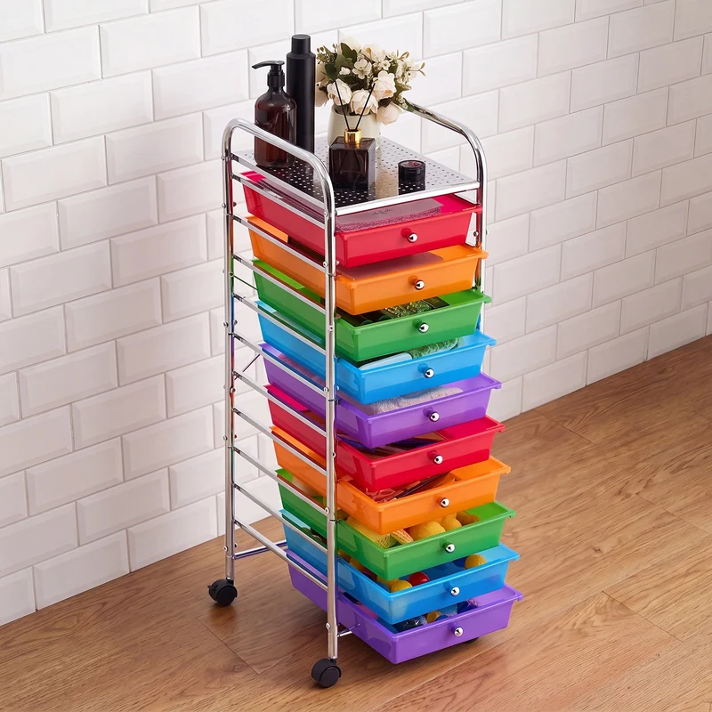 Carrito rodante con cajones VEVOR 10 acero ruedas 2 frenos