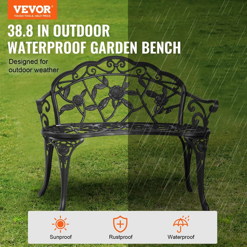 Banca de exterior VEVOR jardín metal 98,5 cm 38,8 218 kg 480