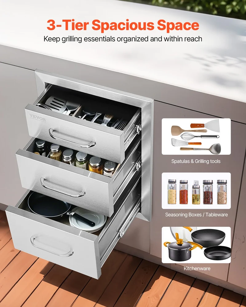 Cajones para cocina exterior VEVOR 35,5 cm ancho x 51,5 58,4