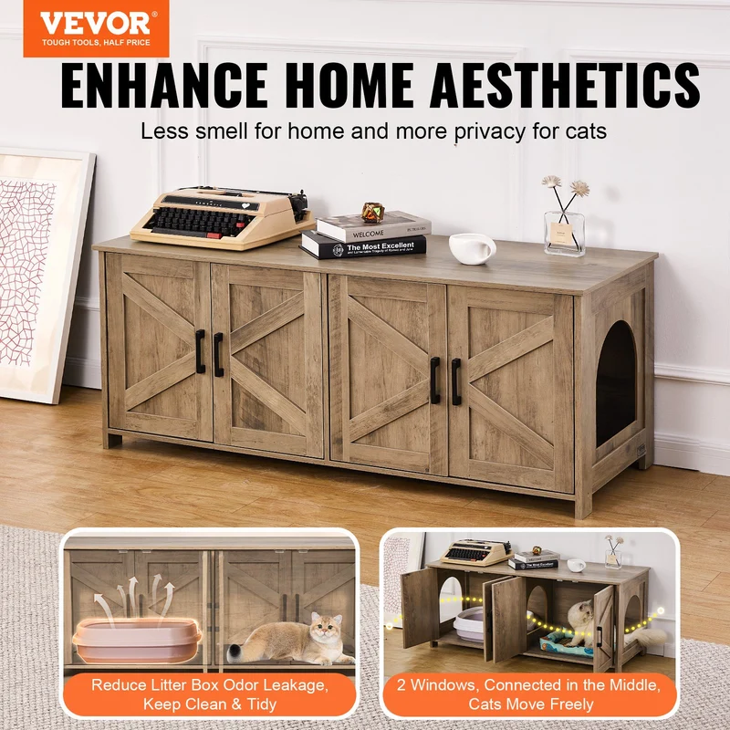 Caja de arena VEVOR 2 gatos mueble oculto madera 120 cm x 47