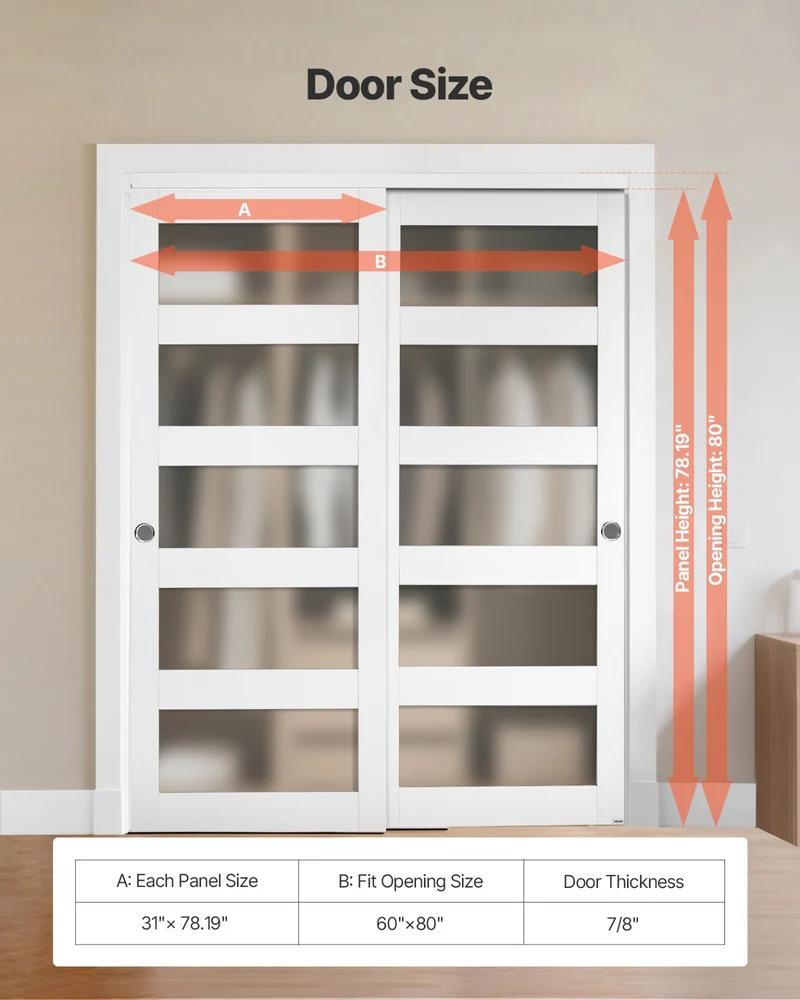 Puerta corrediza para armario VEVOR 60 doble 31 x 80 5 kit