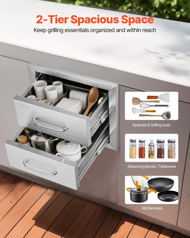 Cajones para cocina exterior VEVOR 35,5 cm ancho x 36,6 58,4