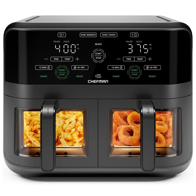 Freidora de Aire Chefman RJ38-SQPF-3TDB-2W | 5.6 Litros | Doble Canasta