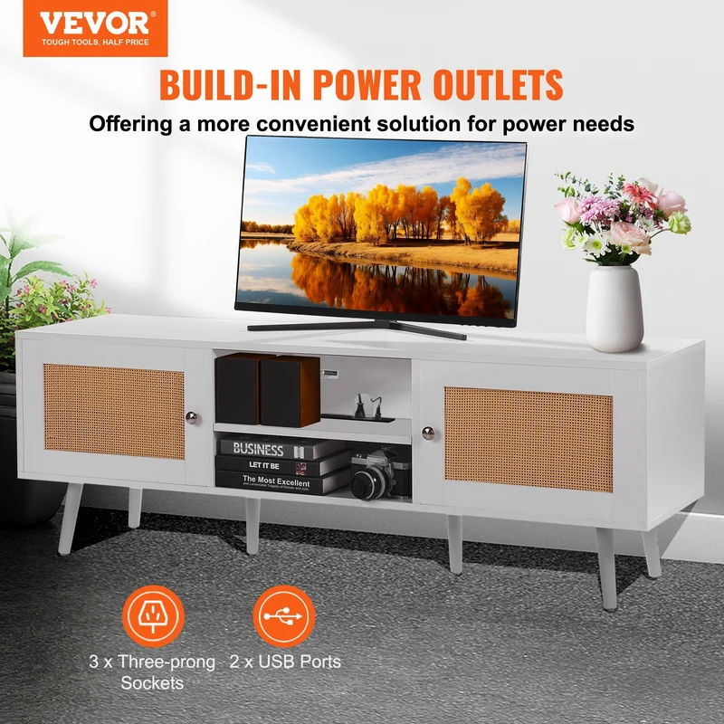 Mueble de TV VEVOR ratán 65 pulgadas estilo bohemio toma USB