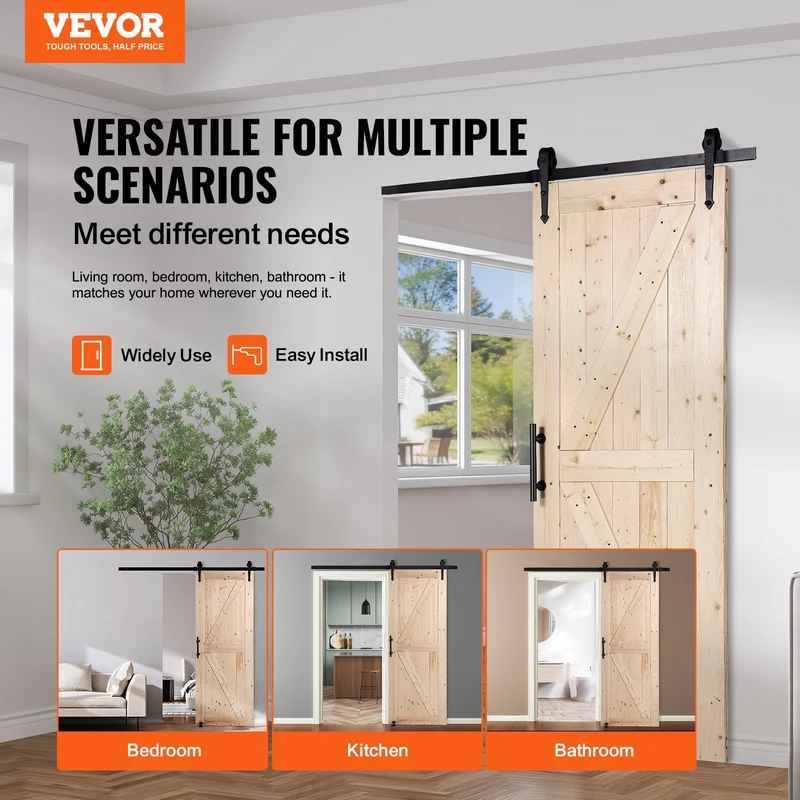 Puerta corrediza de granero VEVOR kit 76 x 213 cm madera 8 1