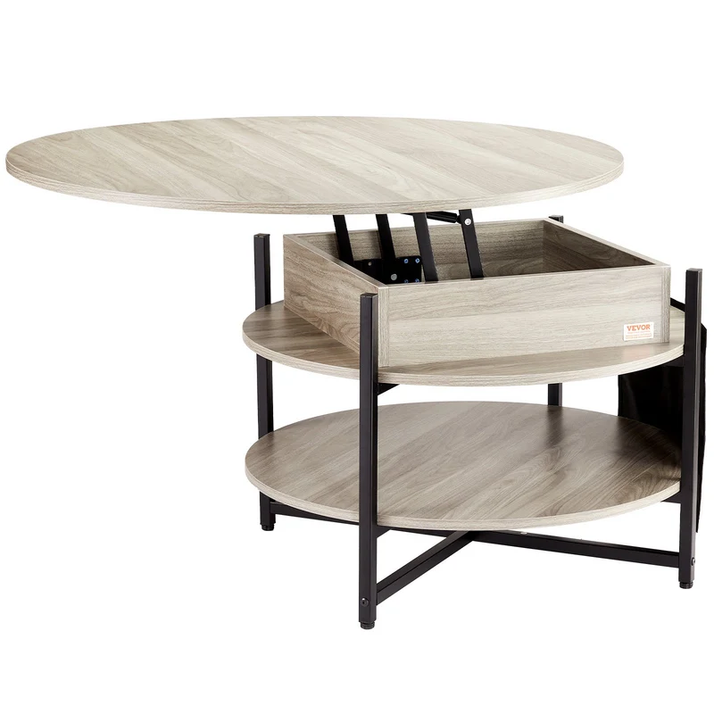 Mesa de centro elevable VEVOR redonda 89 cm bolsillos blanca