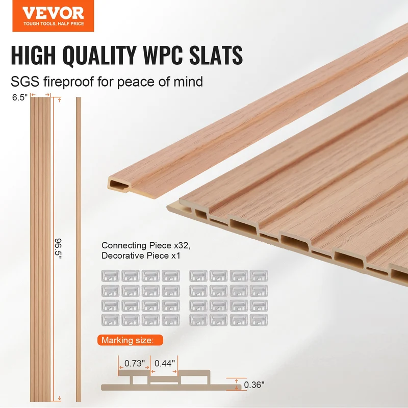 Paneles acústicos de listones de madera VEVOR 8 96 x 6 WPC