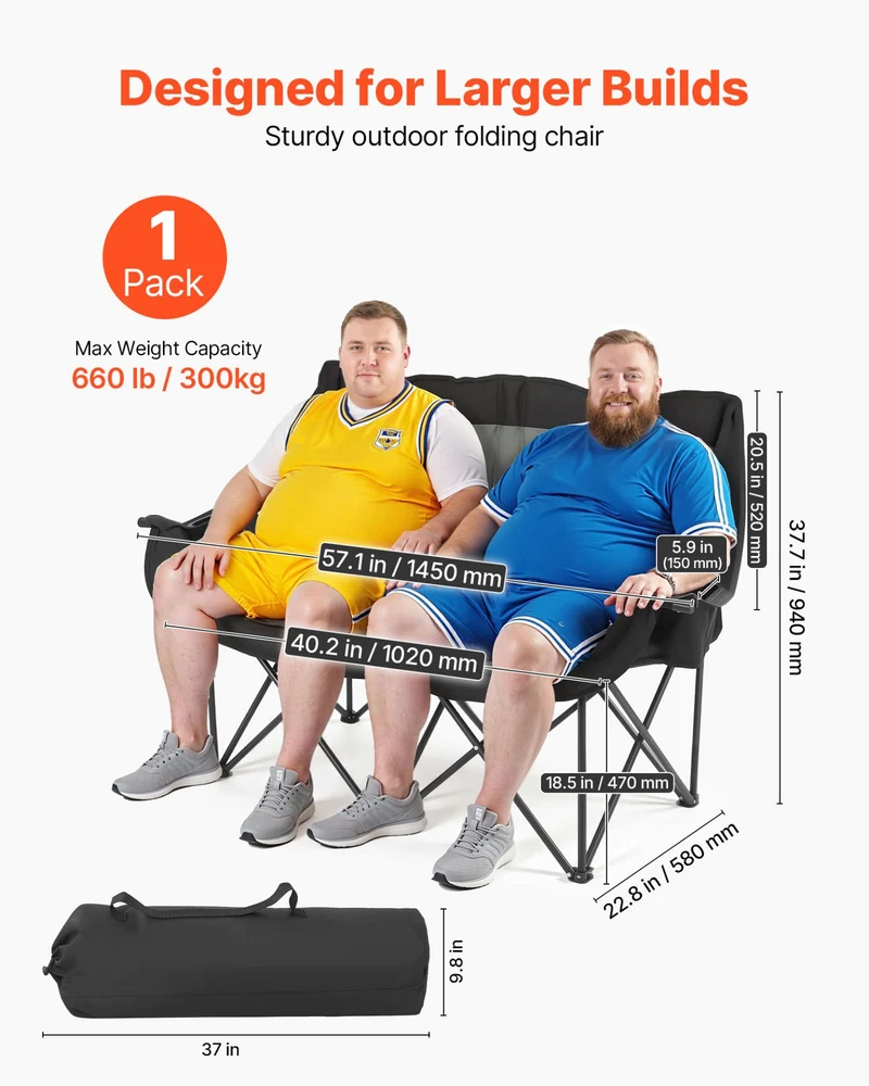 Silla de camping doble VEVOR extragrande dos personas 300 kg